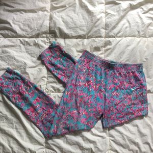 Girls pink and blue Nike leggings
